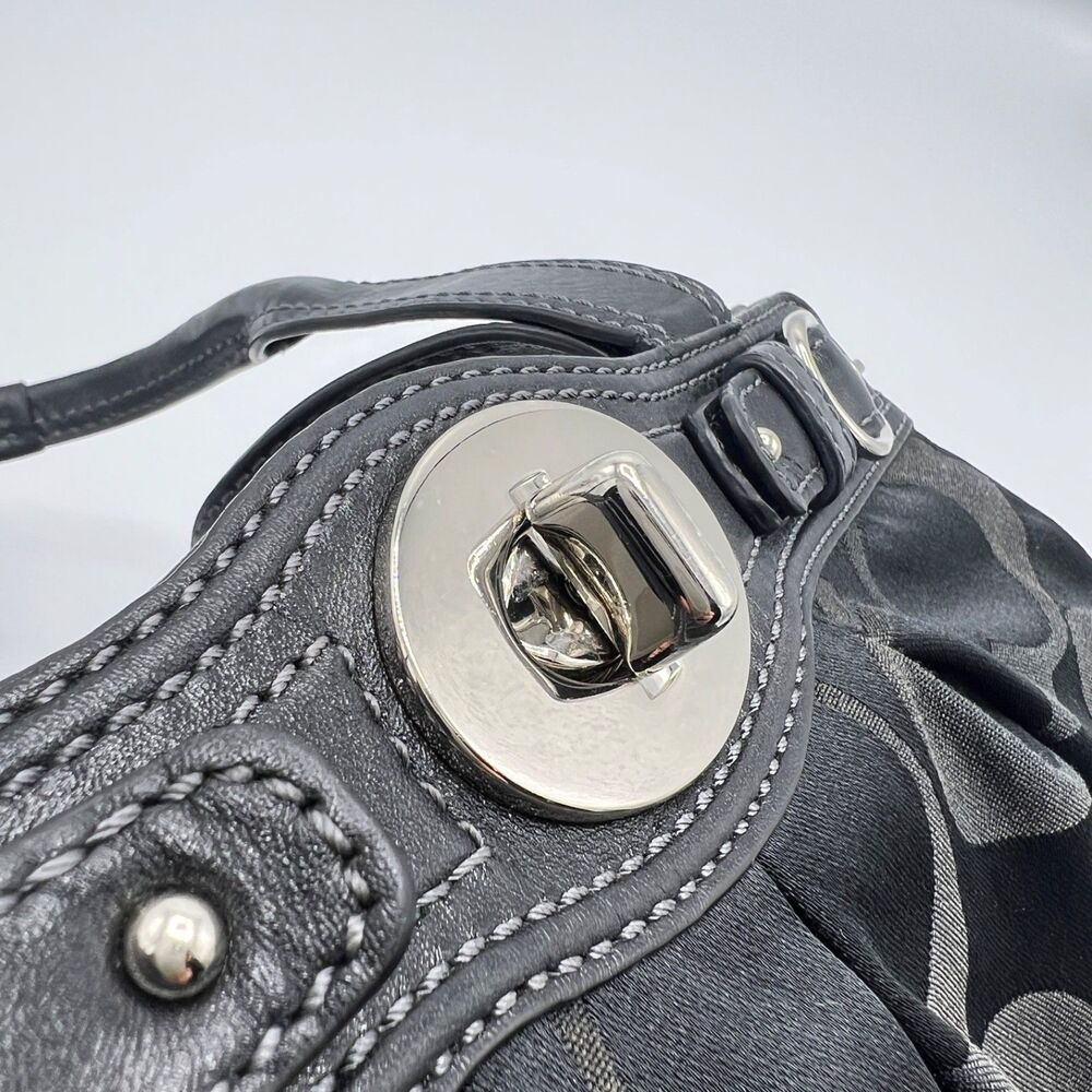 Coach Signature Sateen Garnet Satchel Shoulder Bag Silver/Black No F13906 - Picture 14 of 15